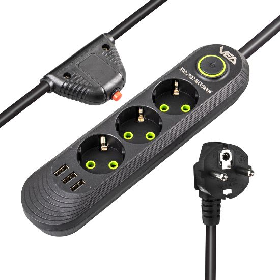 VEA  3'LÜ 1.5 METRE KABLOLU 3 USB'Lİ SİYAH AKIM KO resmi