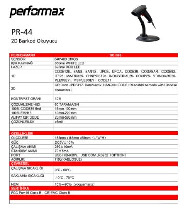 PERFORMAX PR-44, EL Tipi, USB Kablolu, 2D,Karekod  resmi