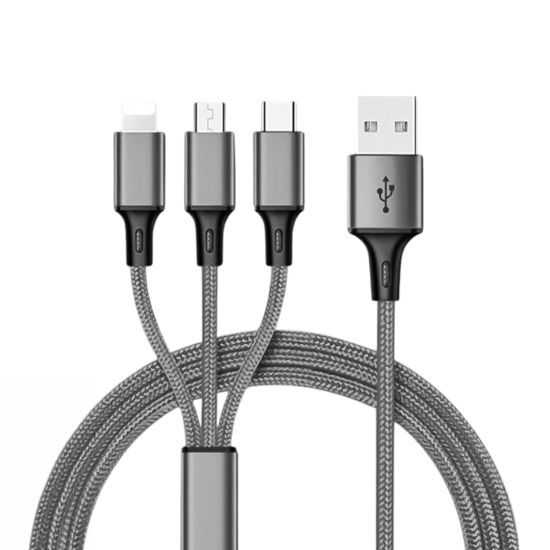 PM 3IN1 GÜMÜŞ 1.2 METRE (MICRO USB - LIGHTNING - T resmi