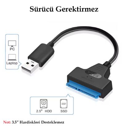 PM SSD HDD SATA DATA TO USB3.0 2.5 HARDDİSK KABLO resmi