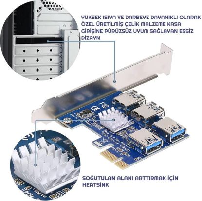 OEM Pci-E Express 1X 1 To 4 USB 3.0 Ekran Kartı resmi