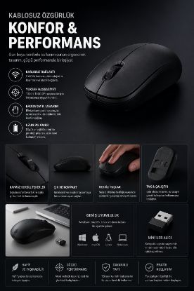 PHILIPS 1600 DPI SESSİZ TIKLAMA SİYAH KABLOSUZ MOU resmi
