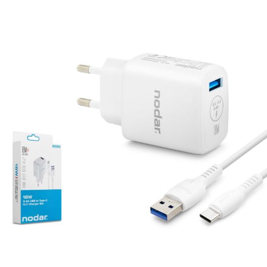 NODAR Type-C QC 3.0 Hızlı Şarj Seti 18W 3.4A USB resmi